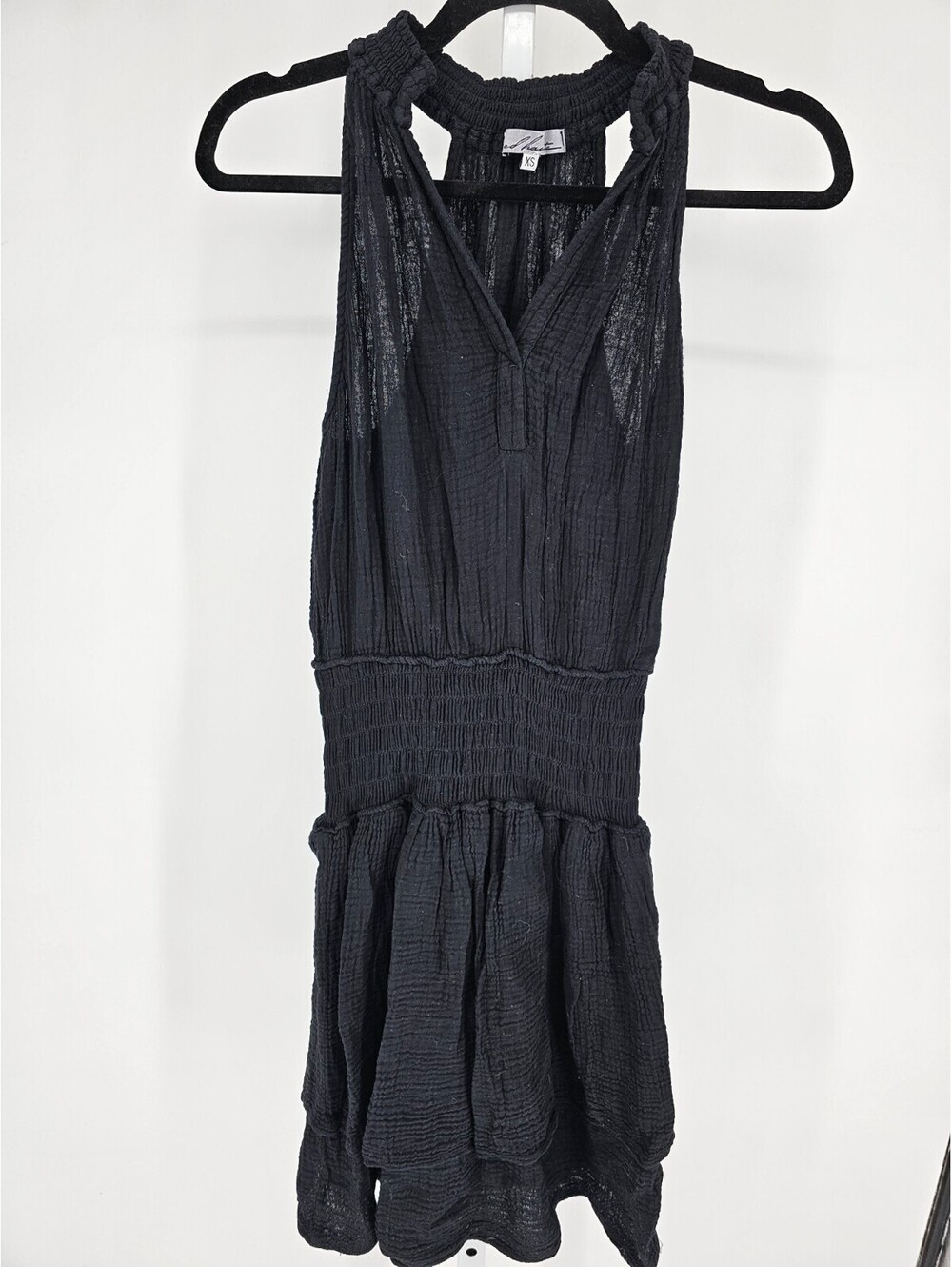 Red Haute Womens Sz XS Knee Length Dress Black Gauzy Sleeveless Smocked Waist